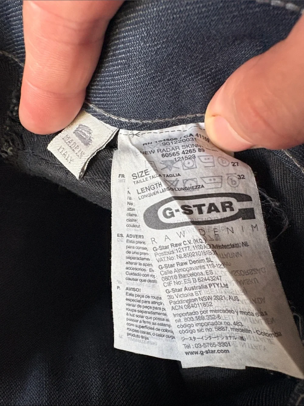 G-Star New Radar Skinny denim